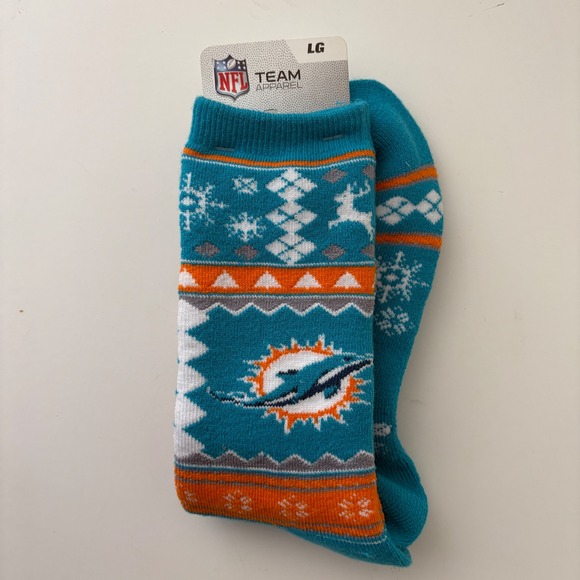 Miami Dolphins NFL Team Apparel Large Christmas Holiday Novelty Socks - Picture 1 of 6